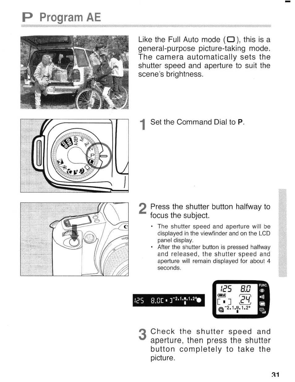 P program ae, Program ae | Canon eos rebel g User Manual | Page 31 / 68