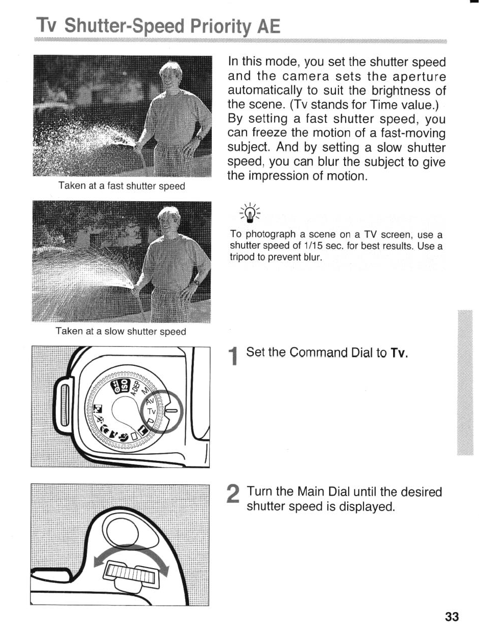 Tv shutter-speed priority ae, Shutter-speed priority ae | Canon eos rebel g User Manual | Page 33 / 68