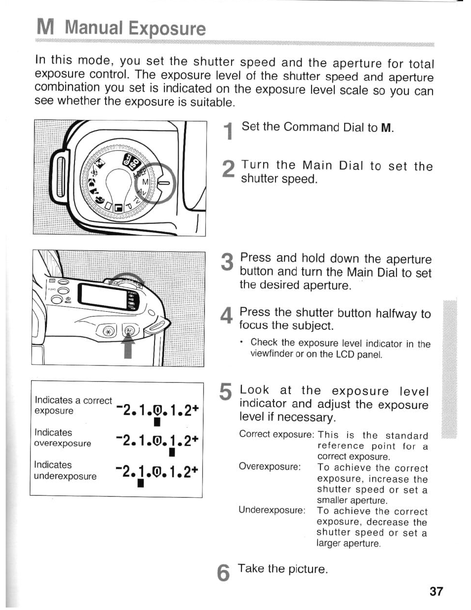 M manual exposure, Manual exposure | Canon eos rebel g User Manual | Page 37 / 68