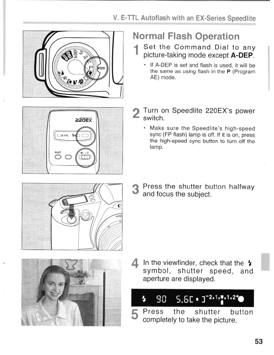 Normal flash operation | Canon eos rebel g User Manual | Page 53 / 68