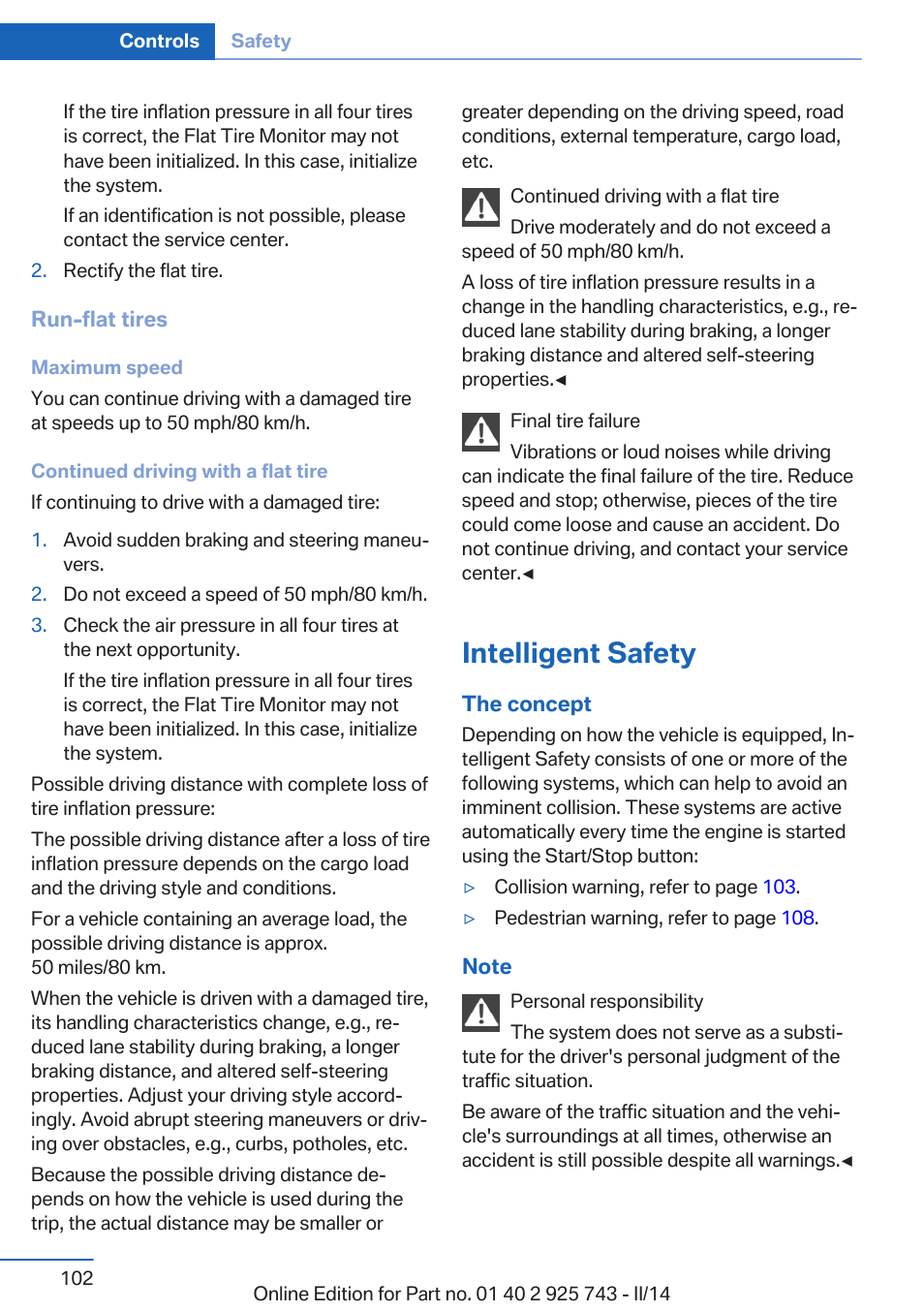 Intelligent safety | BMW 335i xDrive Sedan 2014 User Manual | Page 102 / 242