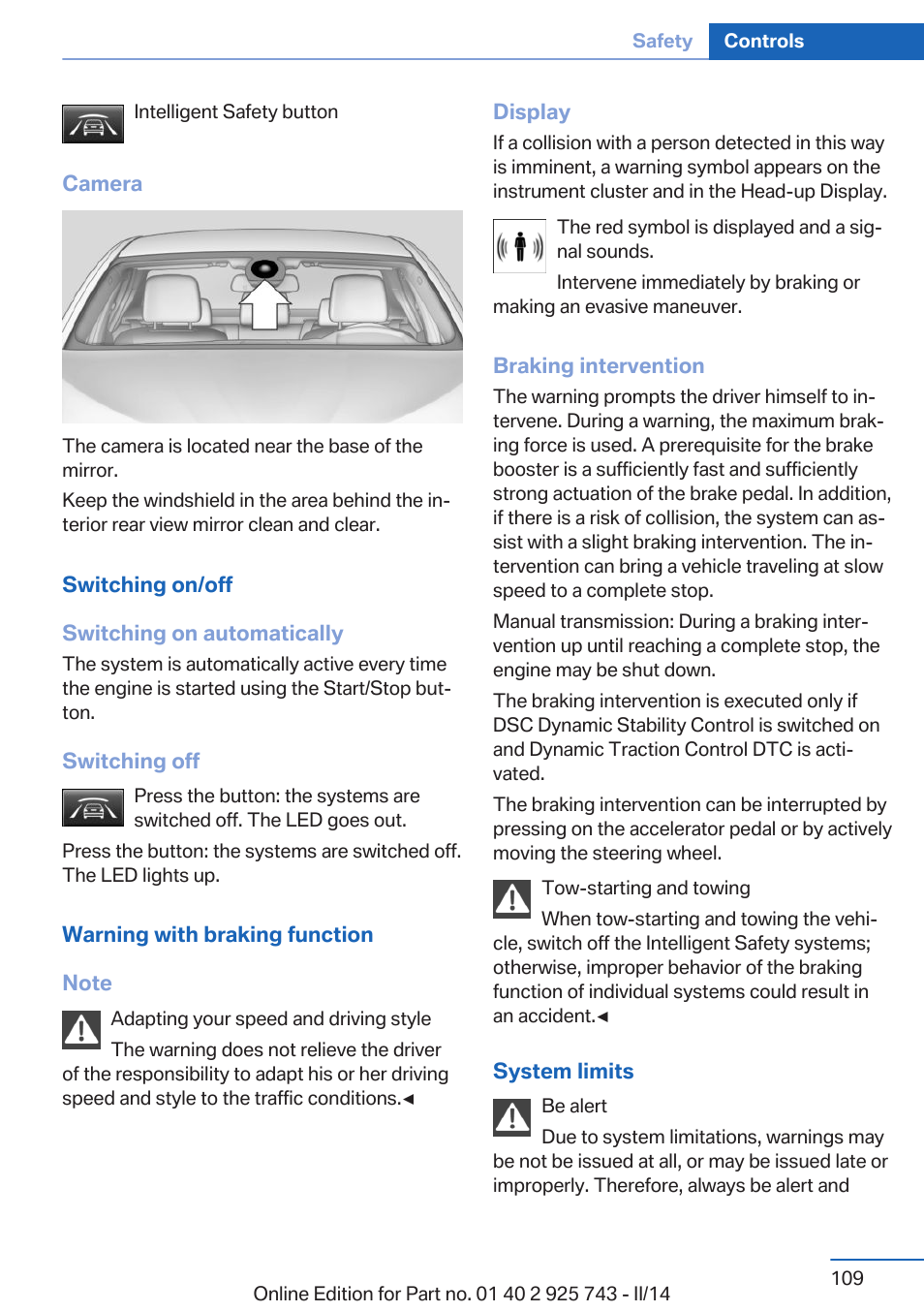 BMW 335i xDrive Sedan 2014 User Manual | Page 109 / 242