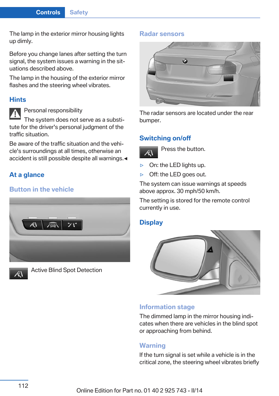 BMW 335i xDrive Sedan 2014 User Manual | Page 112 / 242