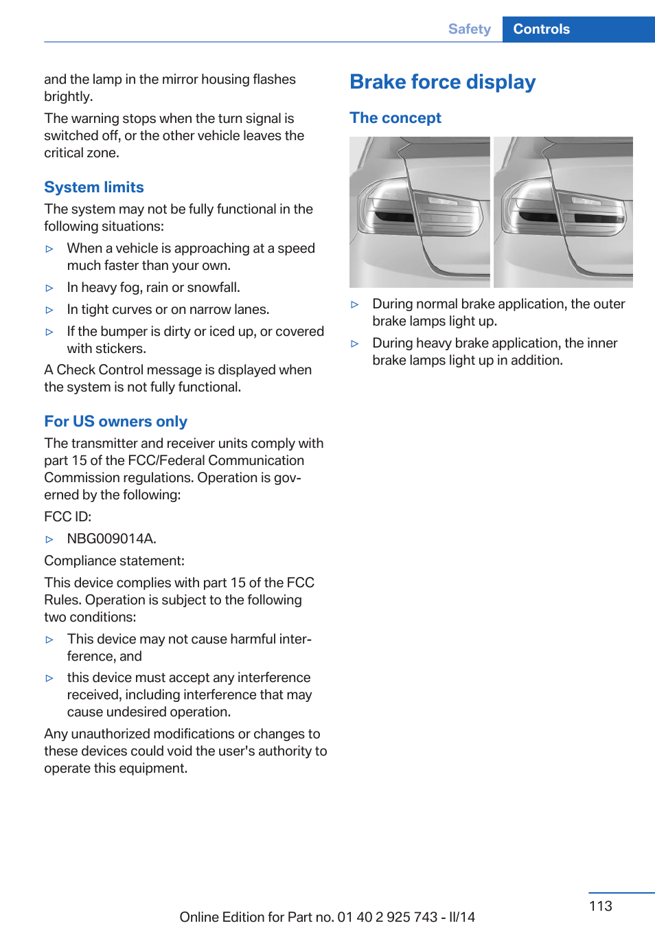 Brake force display | BMW 335i xDrive Sedan 2014 User Manual | Page 113 / 242