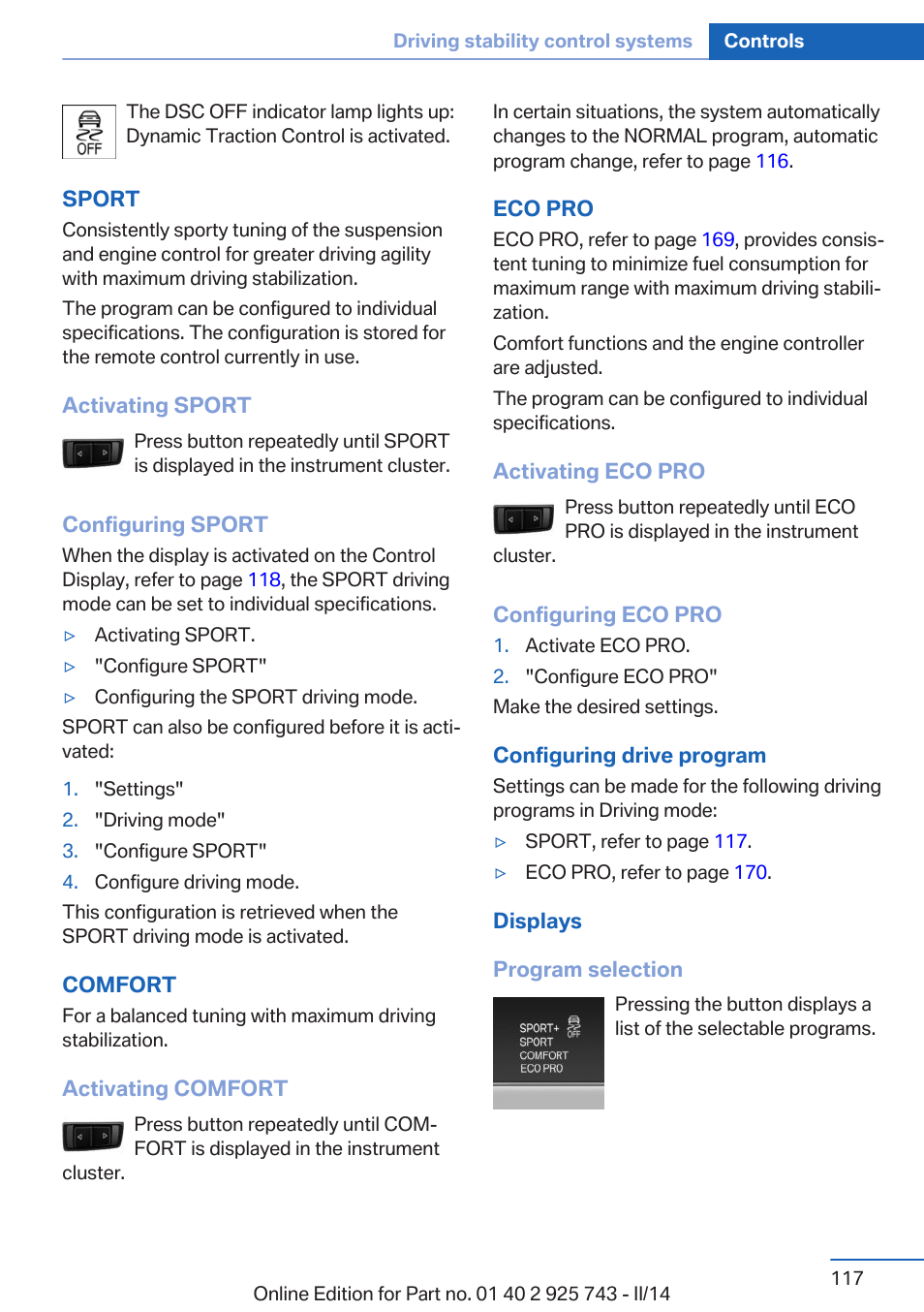 BMW 335i xDrive Sedan 2014 User Manual | Page 117 / 242