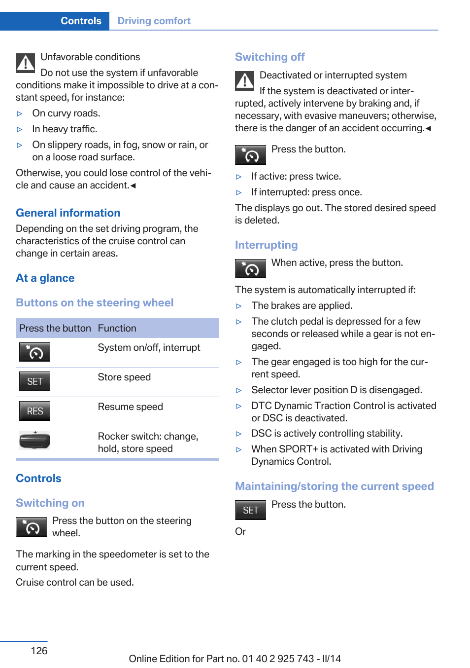 BMW 335i xDrive Sedan 2014 User Manual | Page 126 / 242