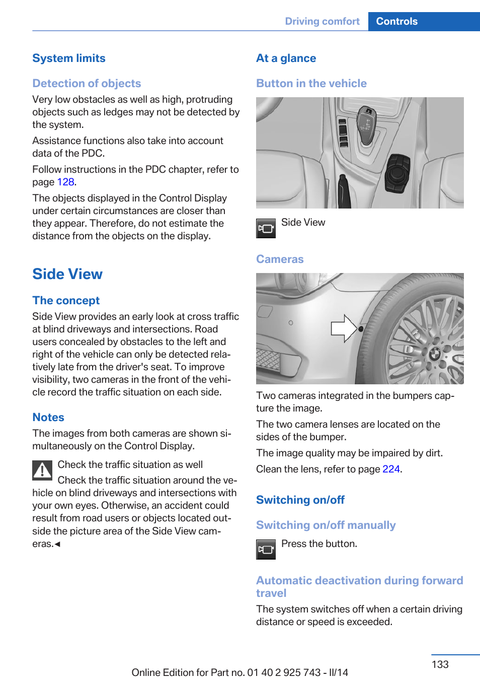 Side view | BMW 335i xDrive Sedan 2014 User Manual | Page 133 / 242