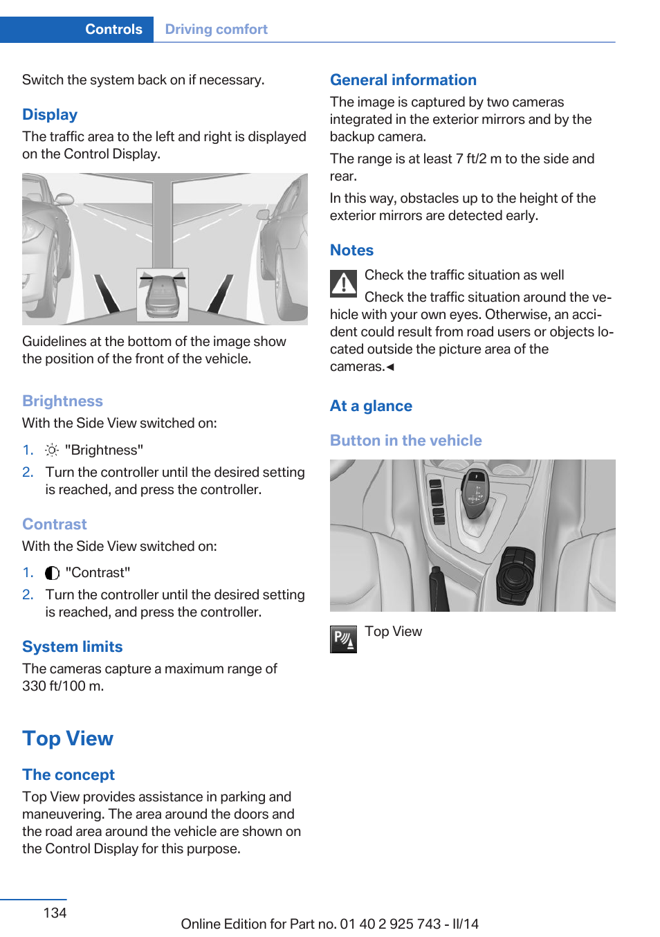 Top view | BMW 335i xDrive Sedan 2014 User Manual | Page 134 / 242