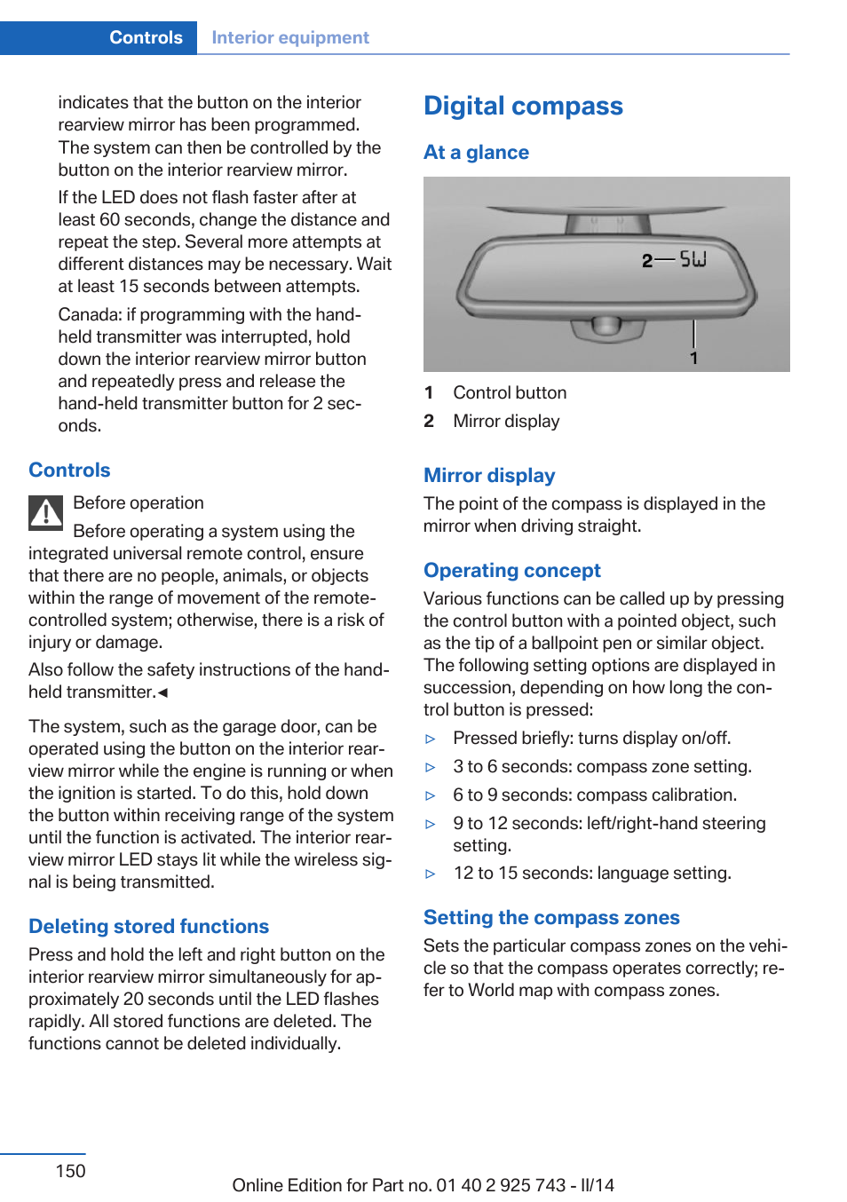 Digital compass | BMW 335i xDrive Sedan 2014 User Manual | Page 150 / 242