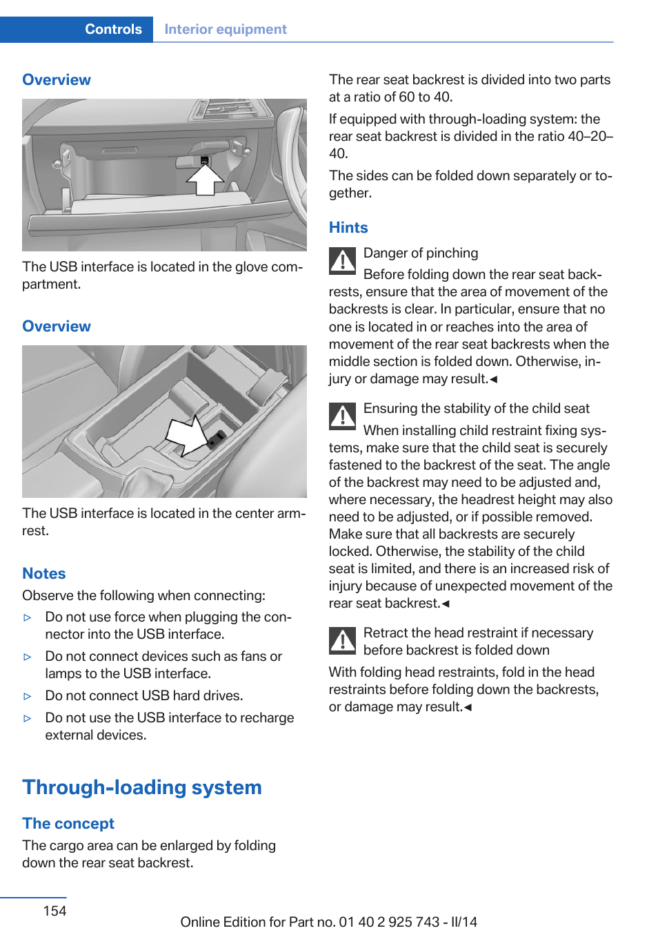 Through-loading system | BMW 335i xDrive Sedan 2014 User Manual | Page 154 / 242