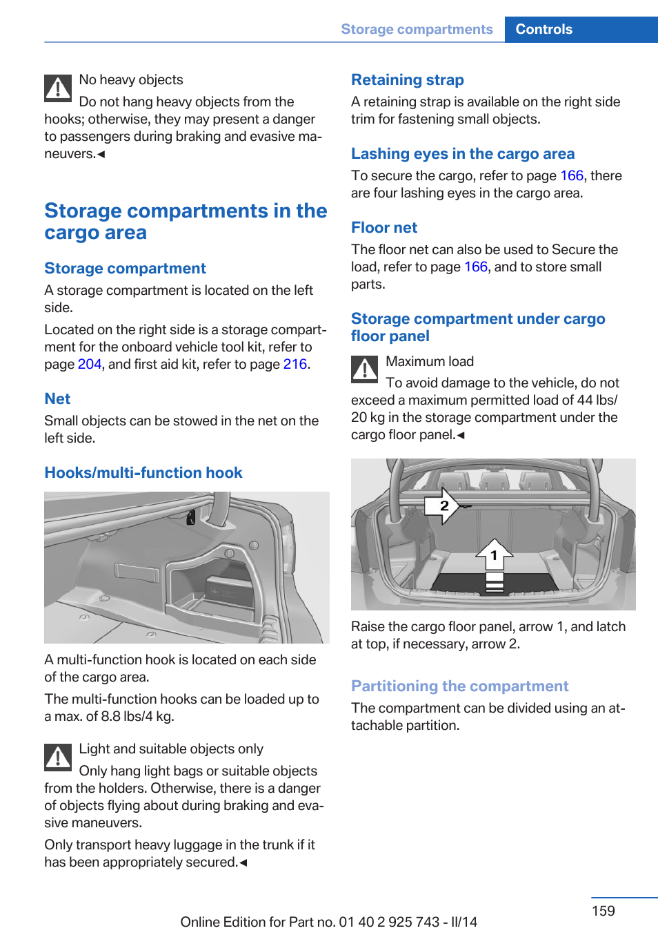 Storage compartments in the cargo area | BMW 335i xDrive Sedan 2014 User Manual | Page 159 / 242