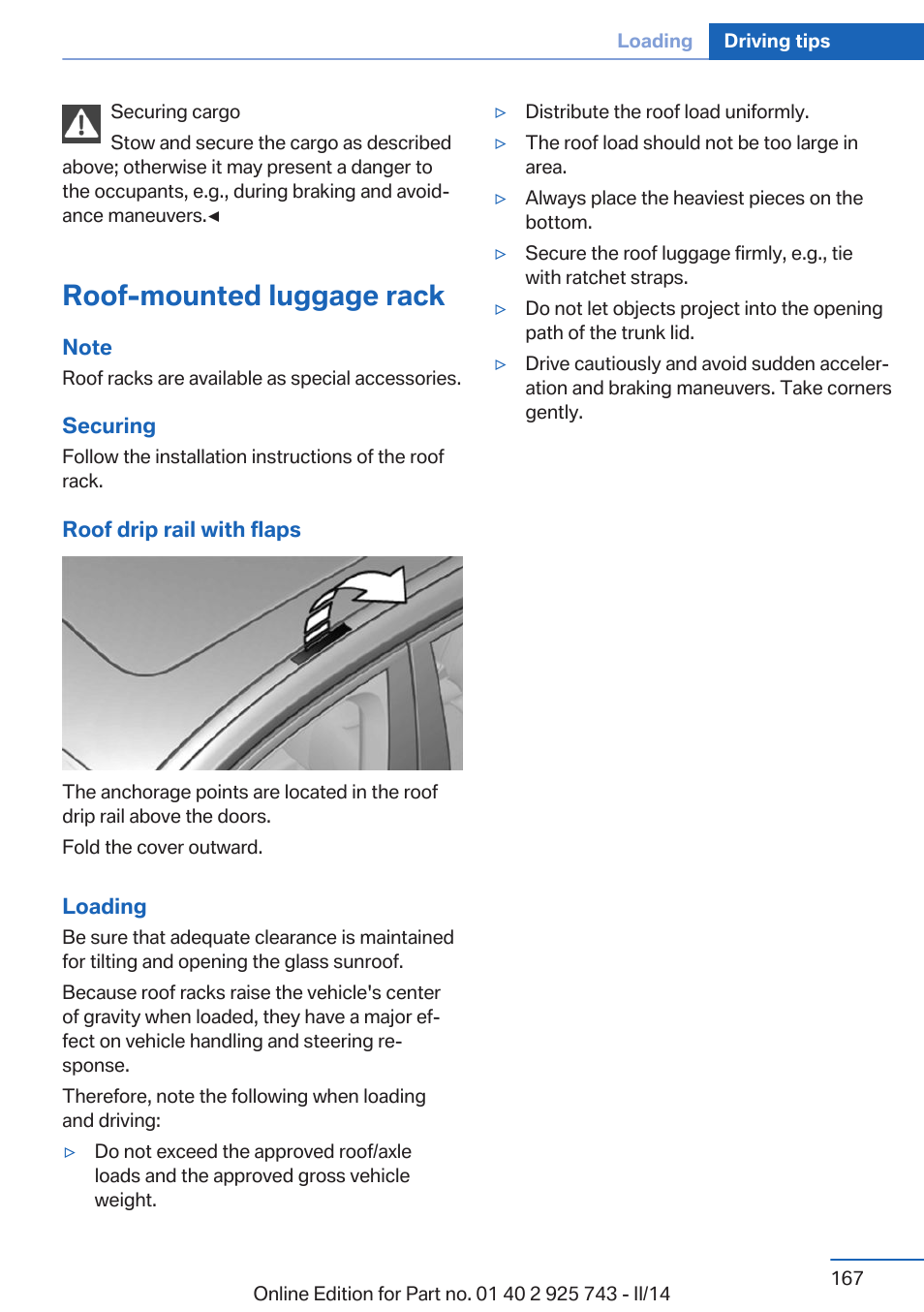 Roof-mounted luggage rack | BMW 335i xDrive Sedan 2014 User Manual | Page 167 / 242