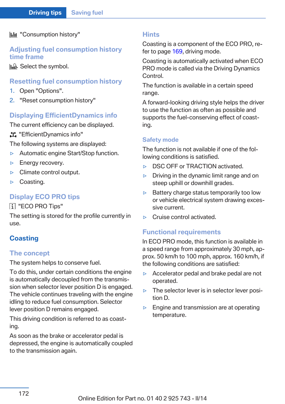 With the engine idling | BMW 335i xDrive Sedan 2014 User Manual | Page 172 / 242