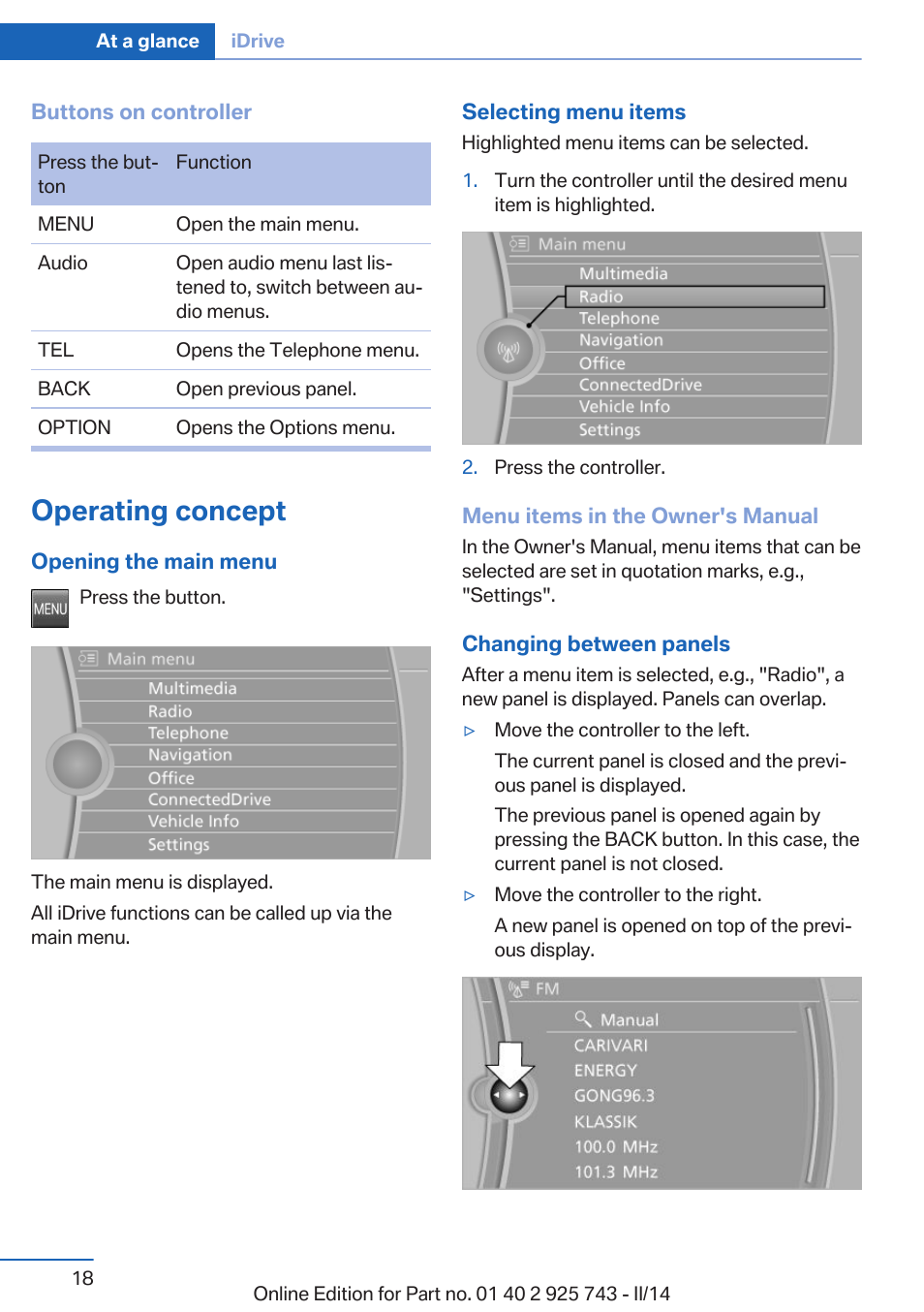 Operating concept | BMW 335i xDrive Sedan 2014 User Manual | Page 18 / 242