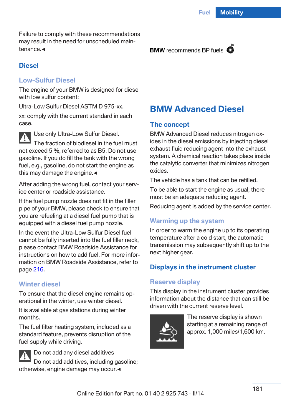 Bmw advanced diesel | BMW 335i xDrive Sedan 2014 User Manual | Page 181 / 242