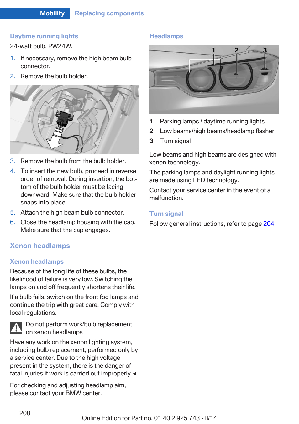 BMW 335i xDrive Sedan 2014 User Manual | Page 208 / 242