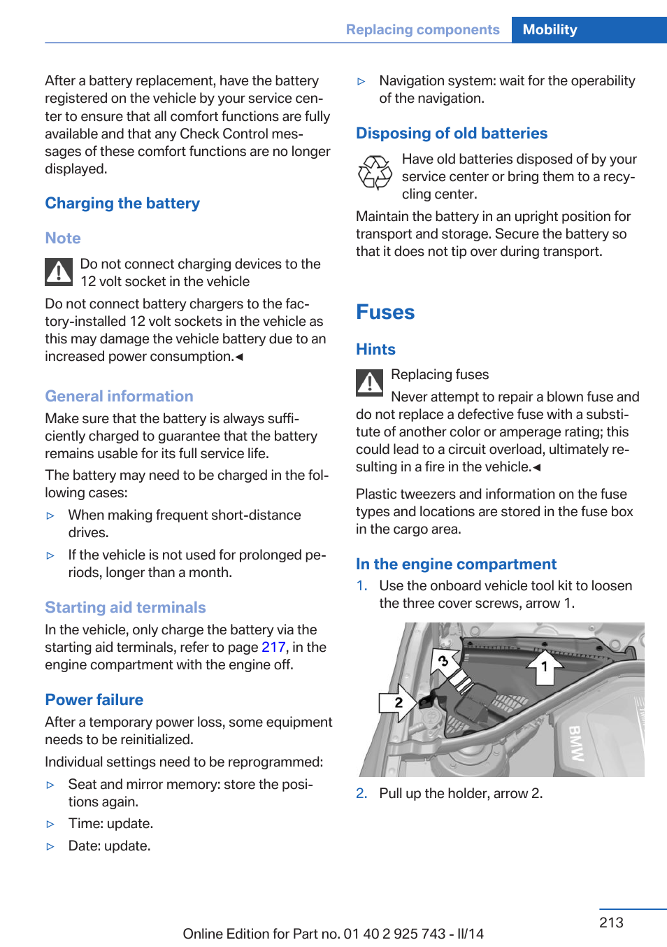 Fuses | BMW 335i xDrive Sedan 2014 User Manual | Page 213 / 242