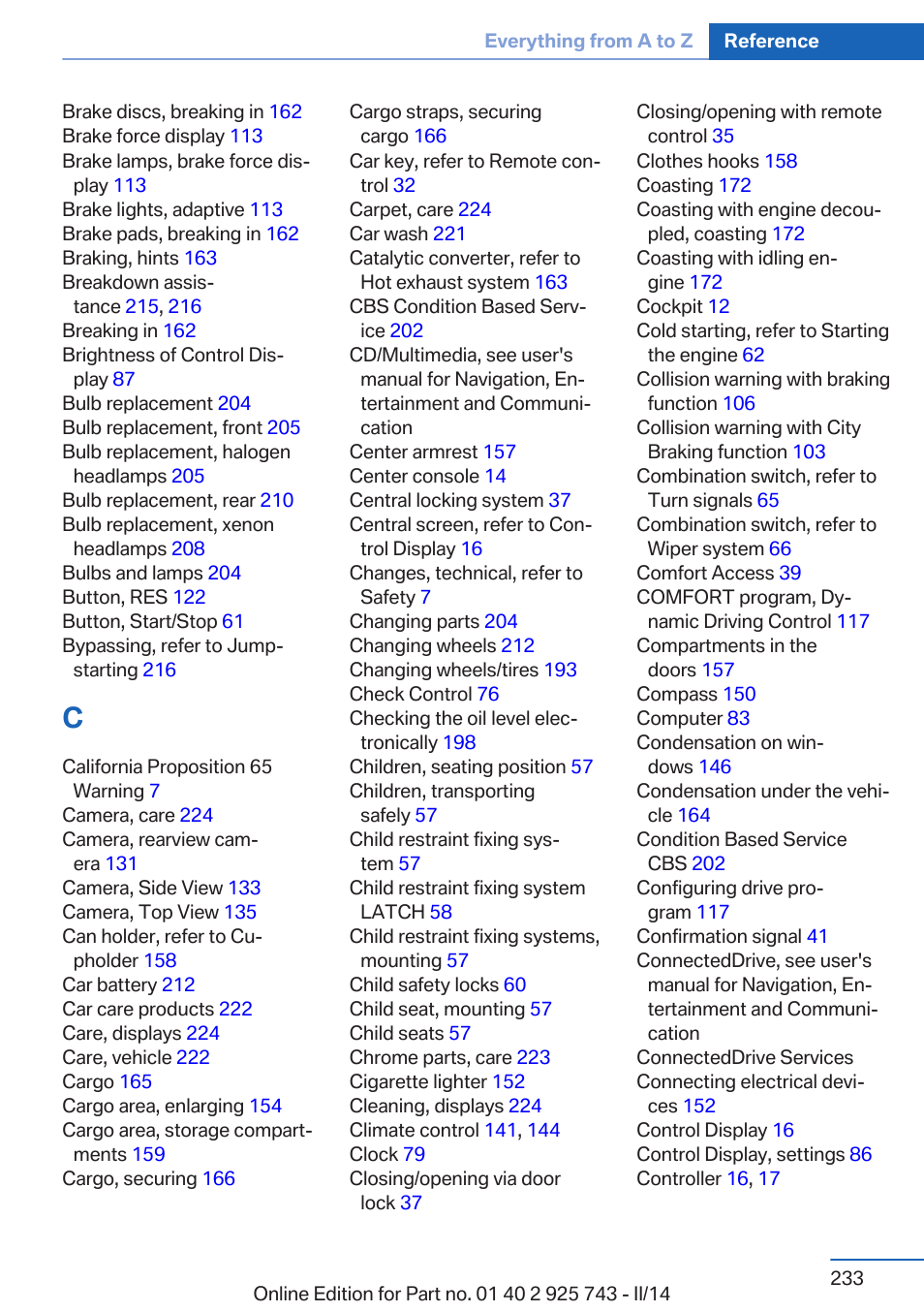 BMW 335i xDrive Sedan 2014 User Manual | Page 233 / 242