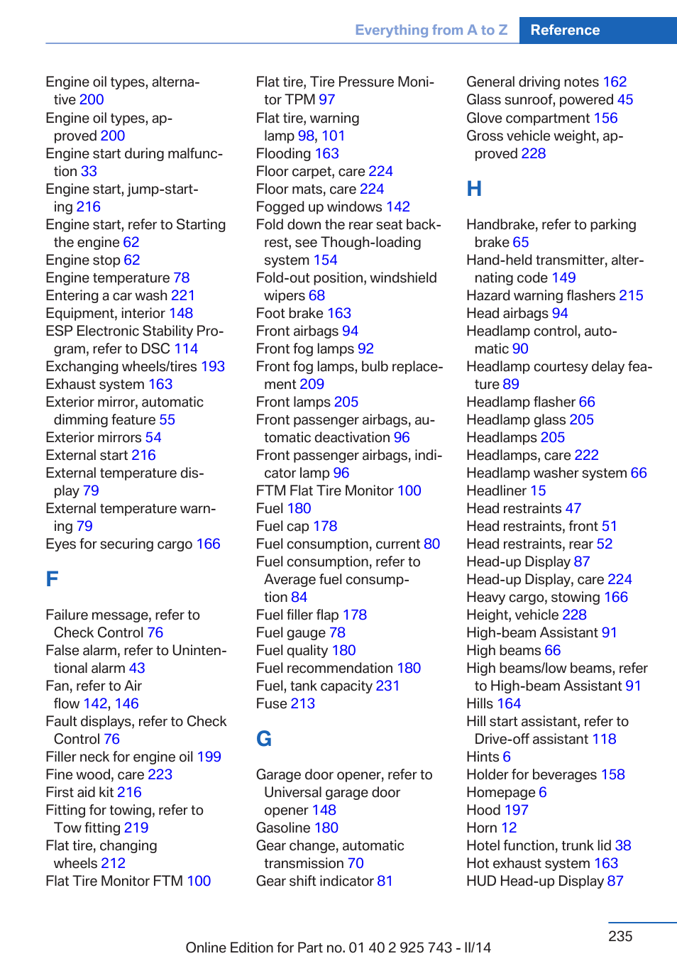 BMW 335i xDrive Sedan 2014 User Manual | Page 235 / 242