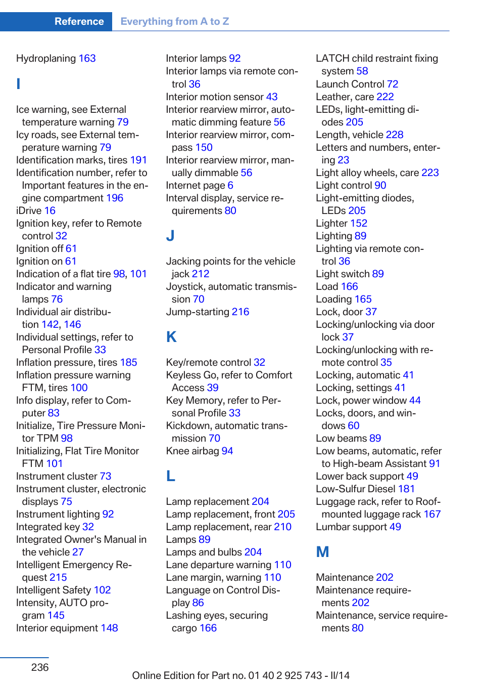 BMW 335i xDrive Sedan 2014 User Manual | Page 236 / 242