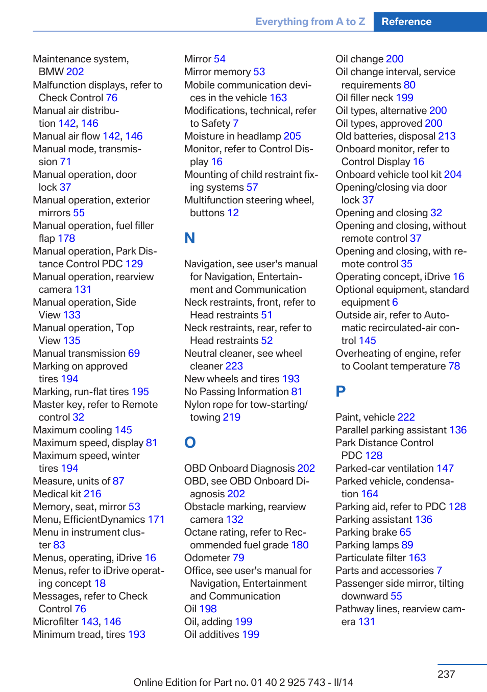 BMW 335i xDrive Sedan 2014 User Manual | Page 237 / 242