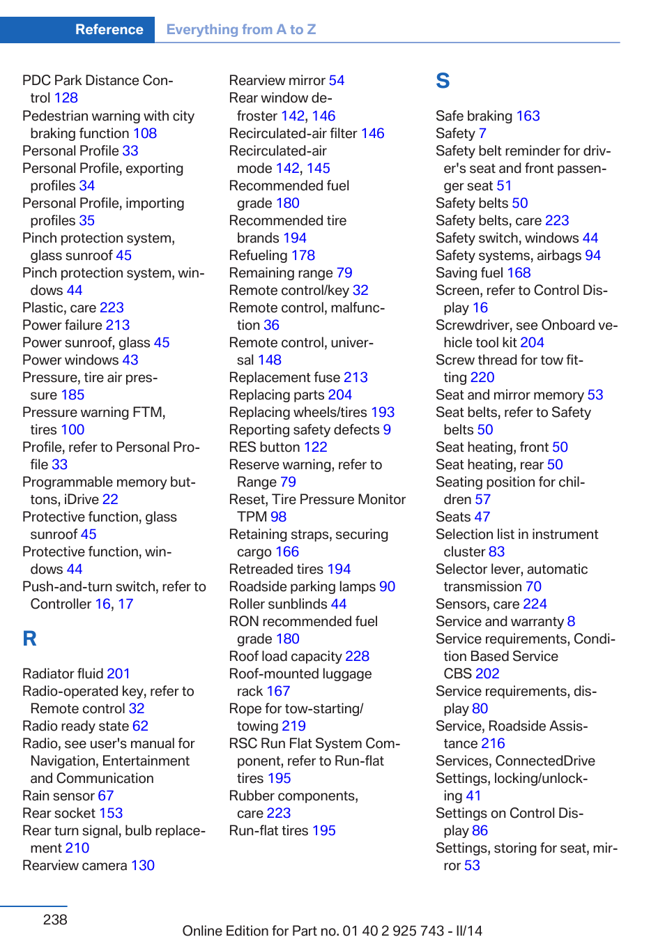 BMW 335i xDrive Sedan 2014 User Manual | Page 238 / 242