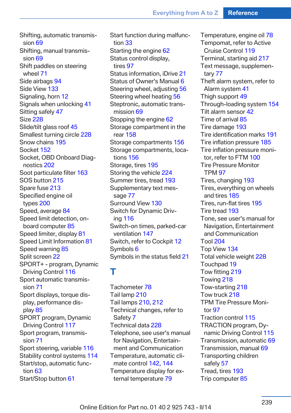 BMW 335i xDrive Sedan 2014 User Manual | Page 239 / 242