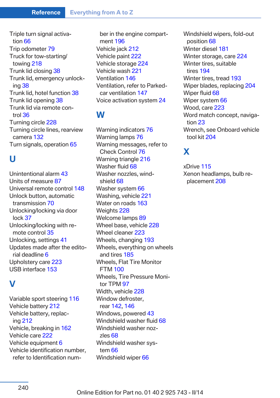 BMW 335i xDrive Sedan 2014 User Manual | Page 240 / 242