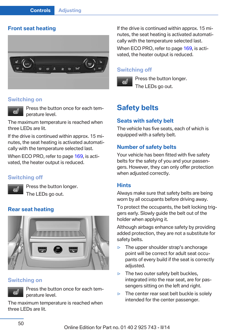 Safety belts | BMW 335i xDrive Sedan 2014 User Manual | Page 50 / 242