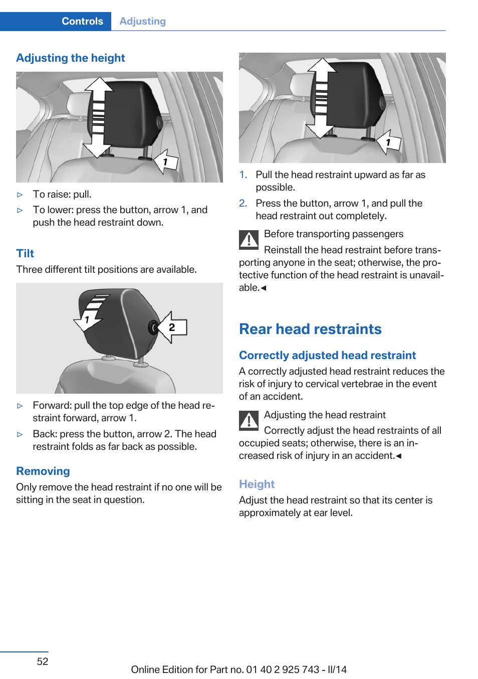 Rear head restraints | BMW 335i xDrive Sedan 2014 User Manual | Page 52 / 242