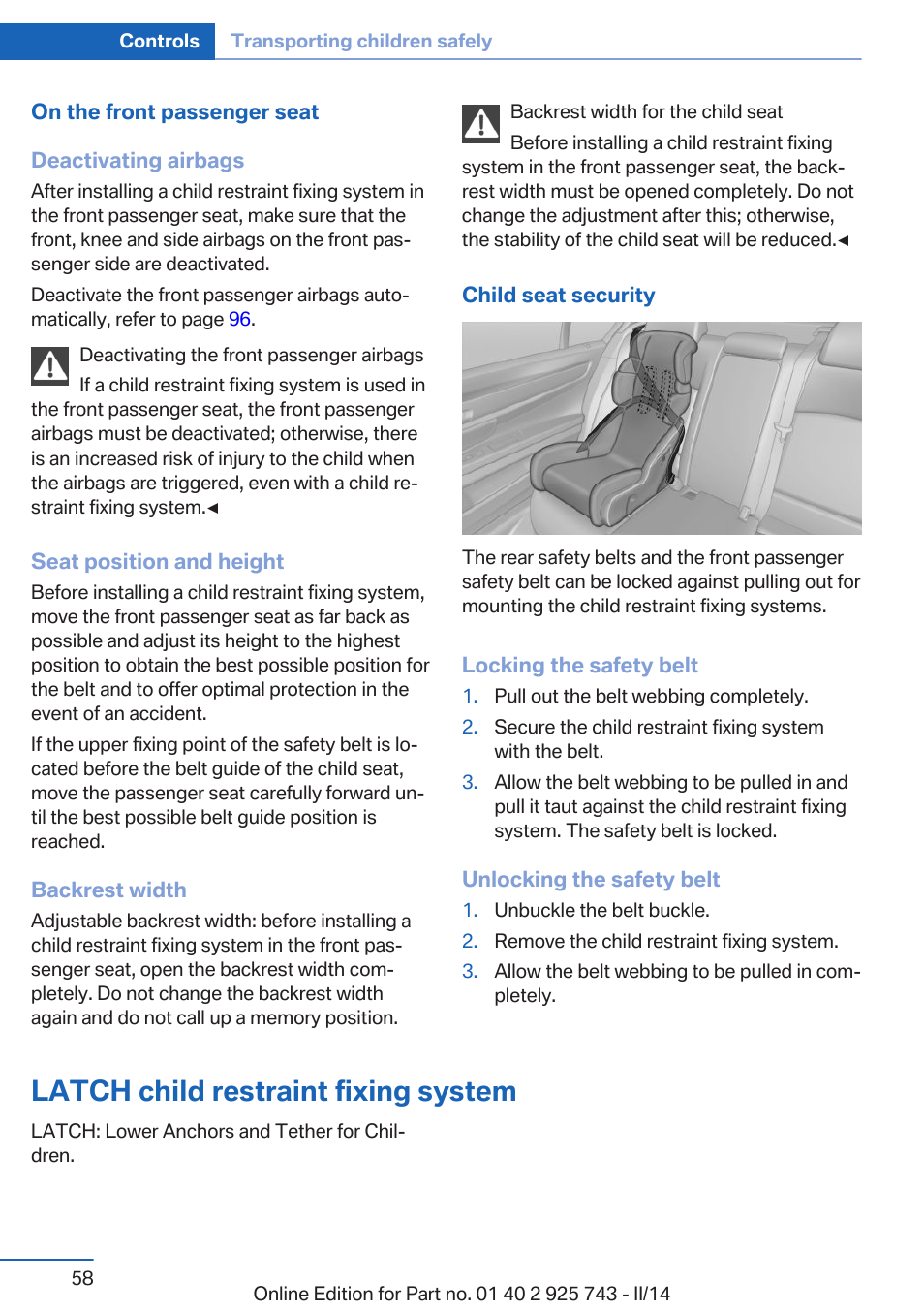 Latch child restraint fixing system | BMW 335i xDrive Sedan 2014 User Manual | Page 58 / 242