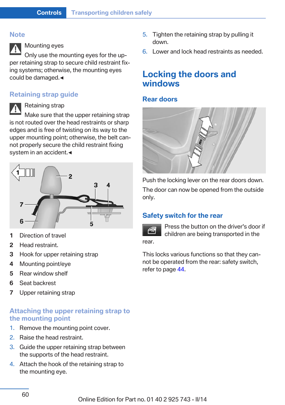 Locking the doors and windows | BMW 335i xDrive Sedan 2014 User Manual | Page 60 / 242