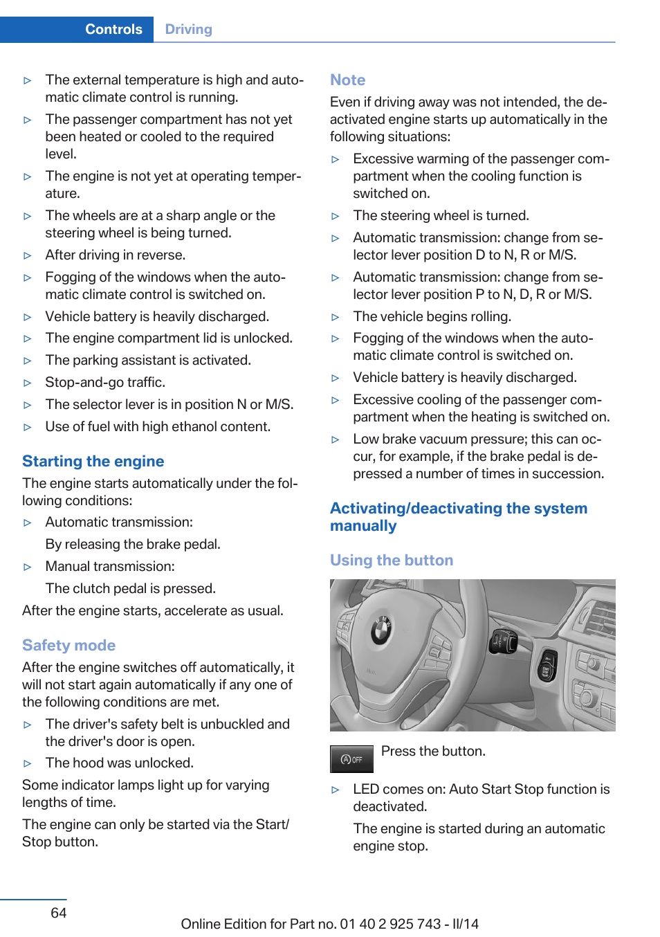 BMW 335i xDrive Sedan 2014 User Manual | Page 64 / 242