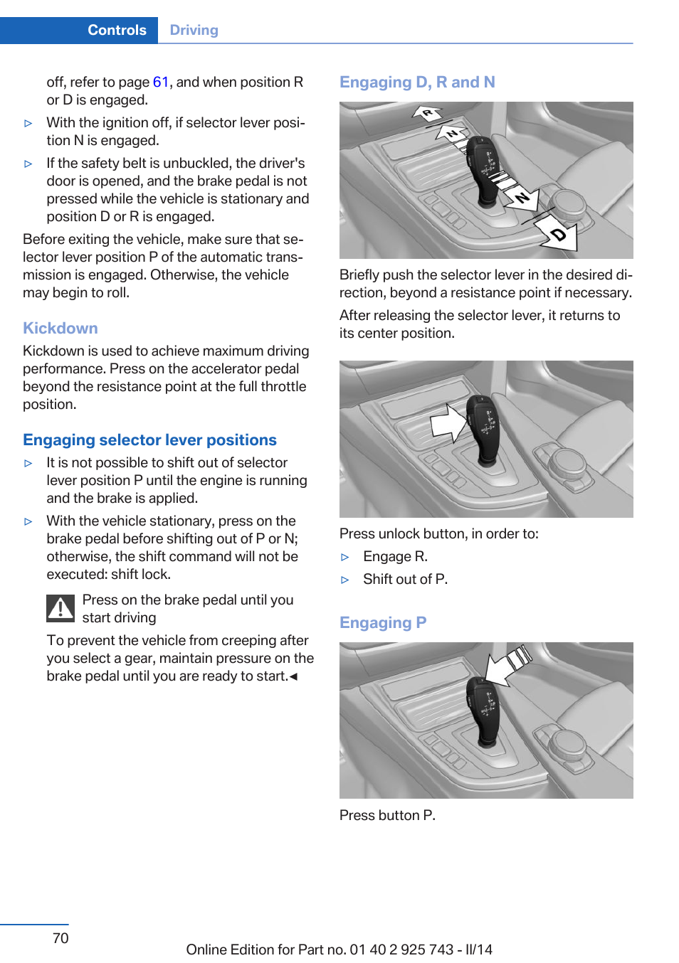 BMW 335i xDrive Sedan 2014 User Manual | Page 70 / 242