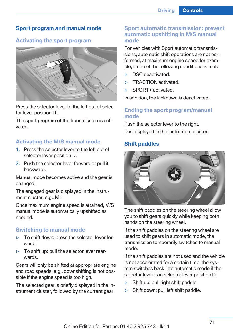 BMW 335i xDrive Sedan 2014 User Manual | Page 71 / 242