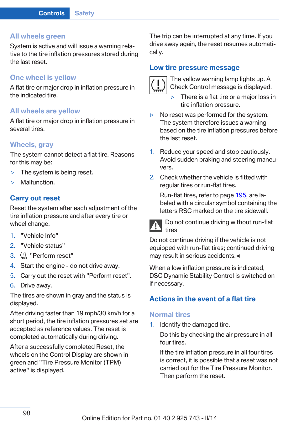 BMW 335i xDrive Sedan 2014 User Manual | Page 98 / 242