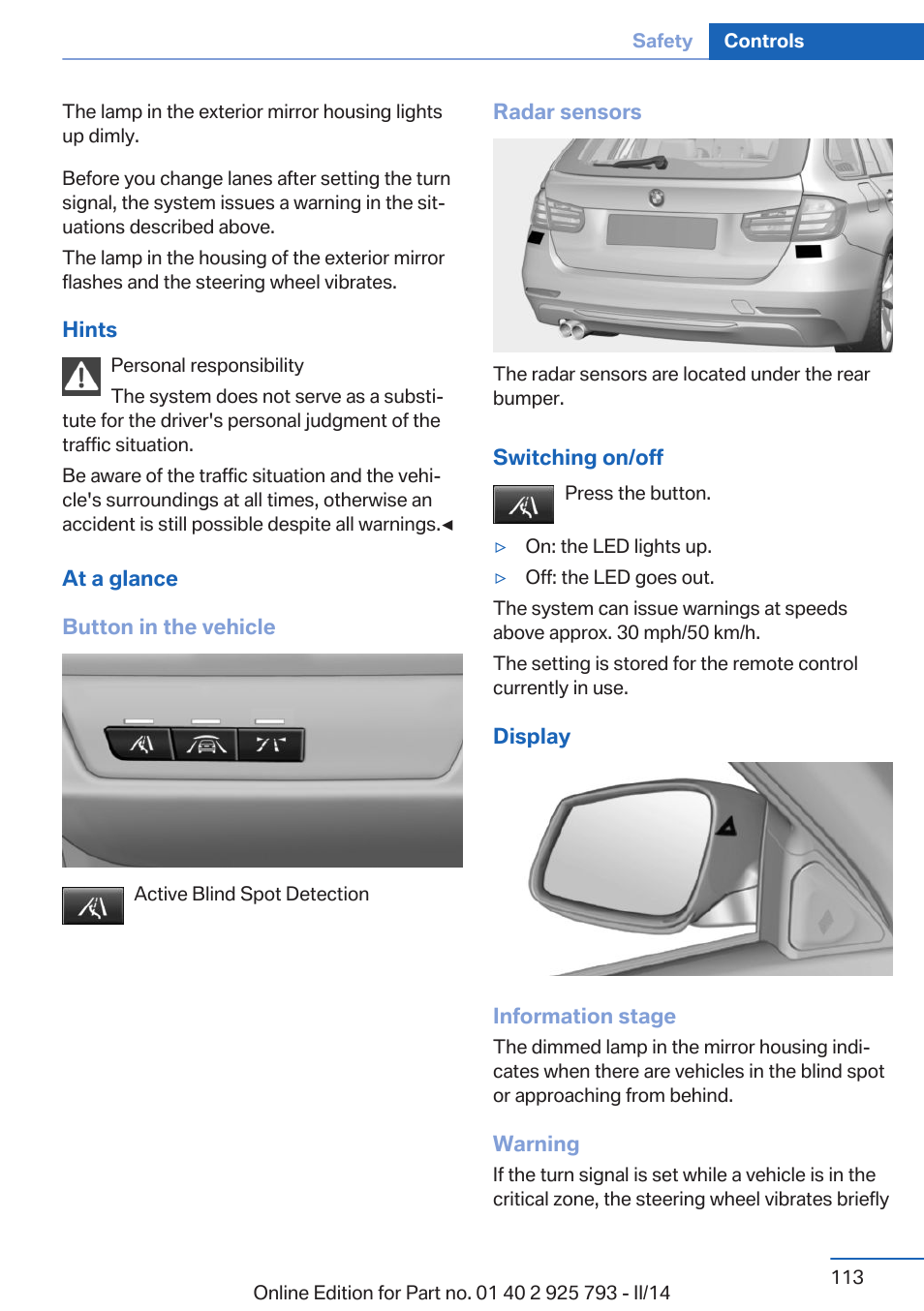 BMW 328d xDrive Sports Wagon 2014 User Manual | Page 113 / 244