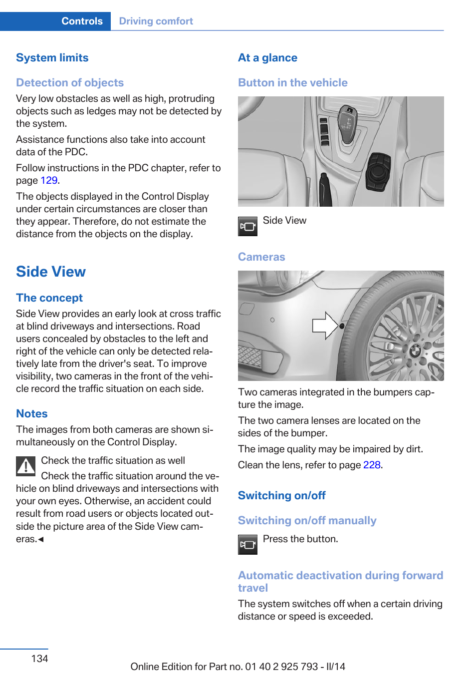 Side view | BMW 328d xDrive Sports Wagon 2014 User Manual | Page 134 / 244