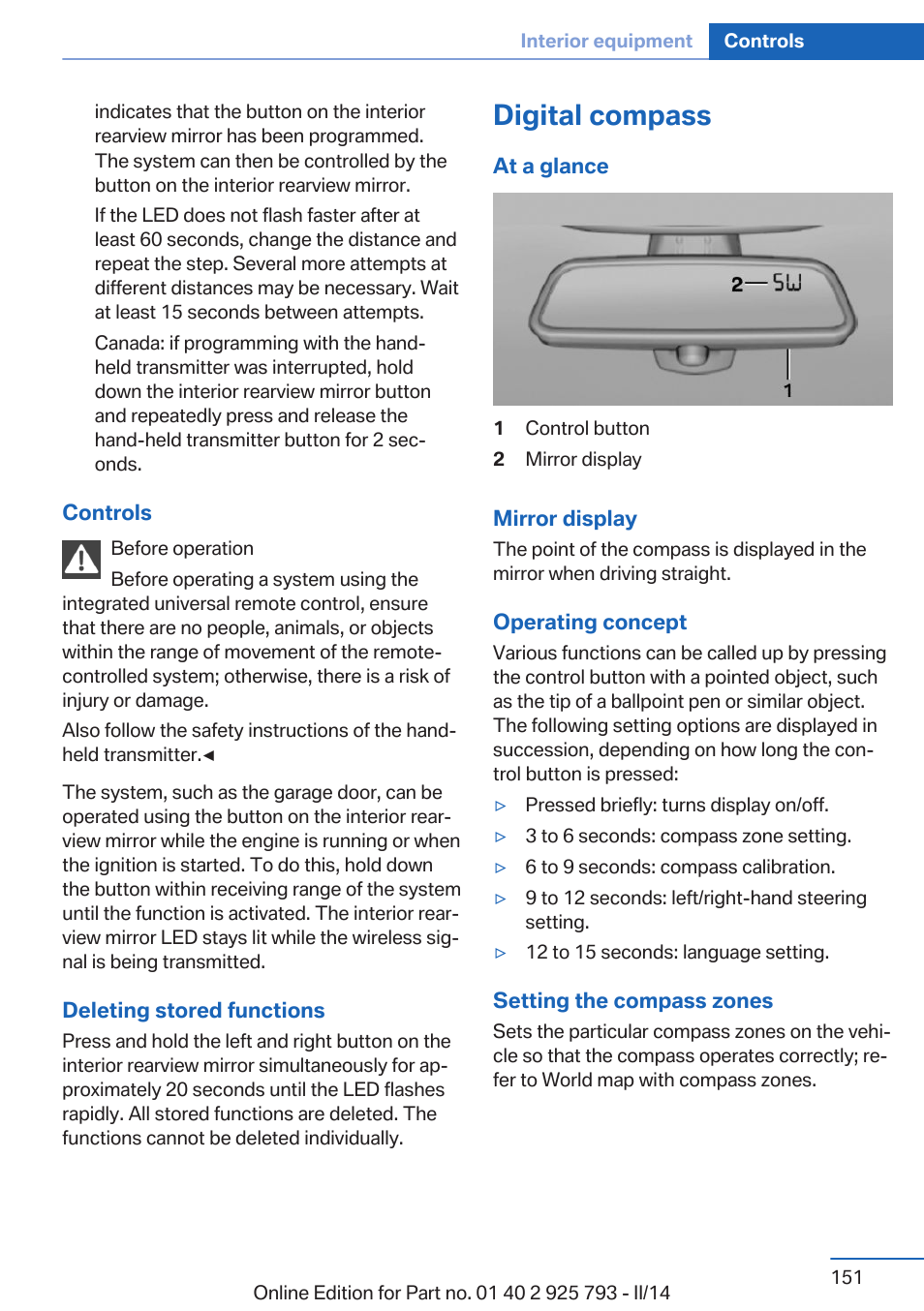 Digital compass | BMW 328d xDrive Sports Wagon 2014 User Manual | Page 151 / 244