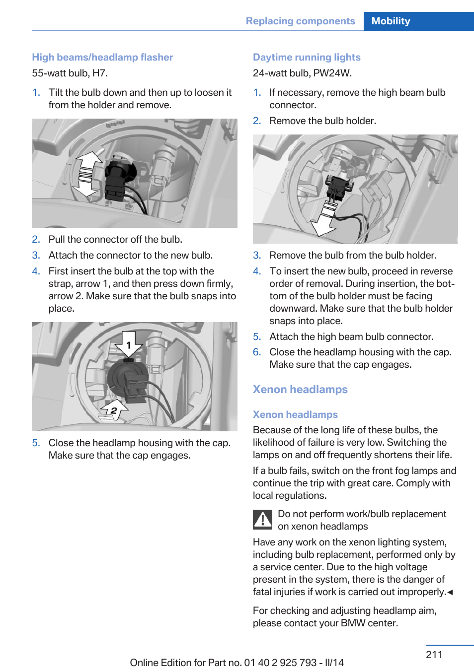 BMW 328d xDrive Sports Wagon 2014 User Manual | Page 211 / 244