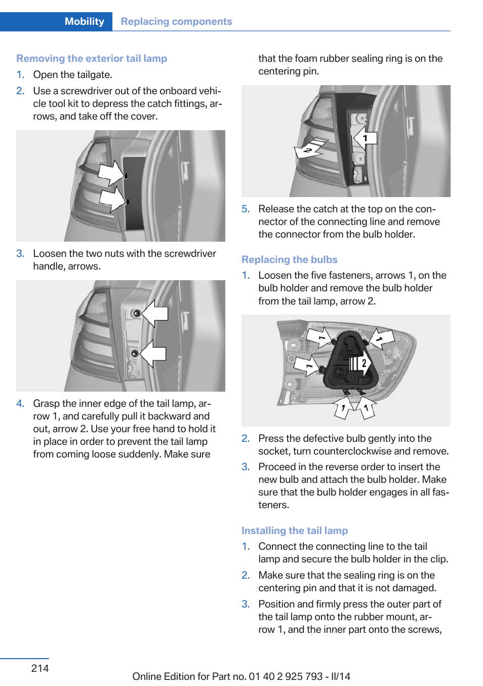 BMW 328d xDrive Sports Wagon 2014 User Manual | Page 214 / 244