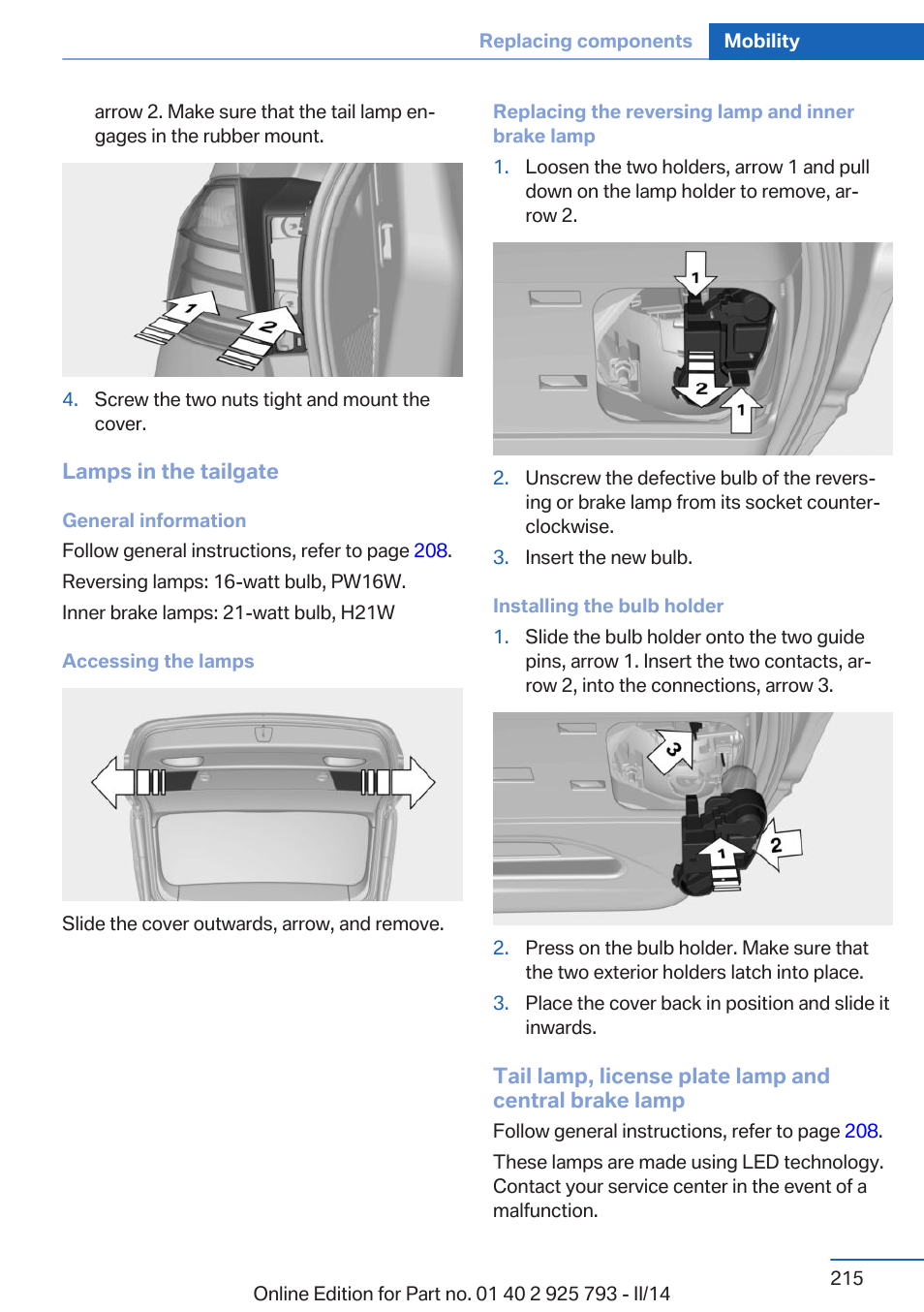 BMW 328d xDrive Sports Wagon 2014 User Manual | Page 215 / 244