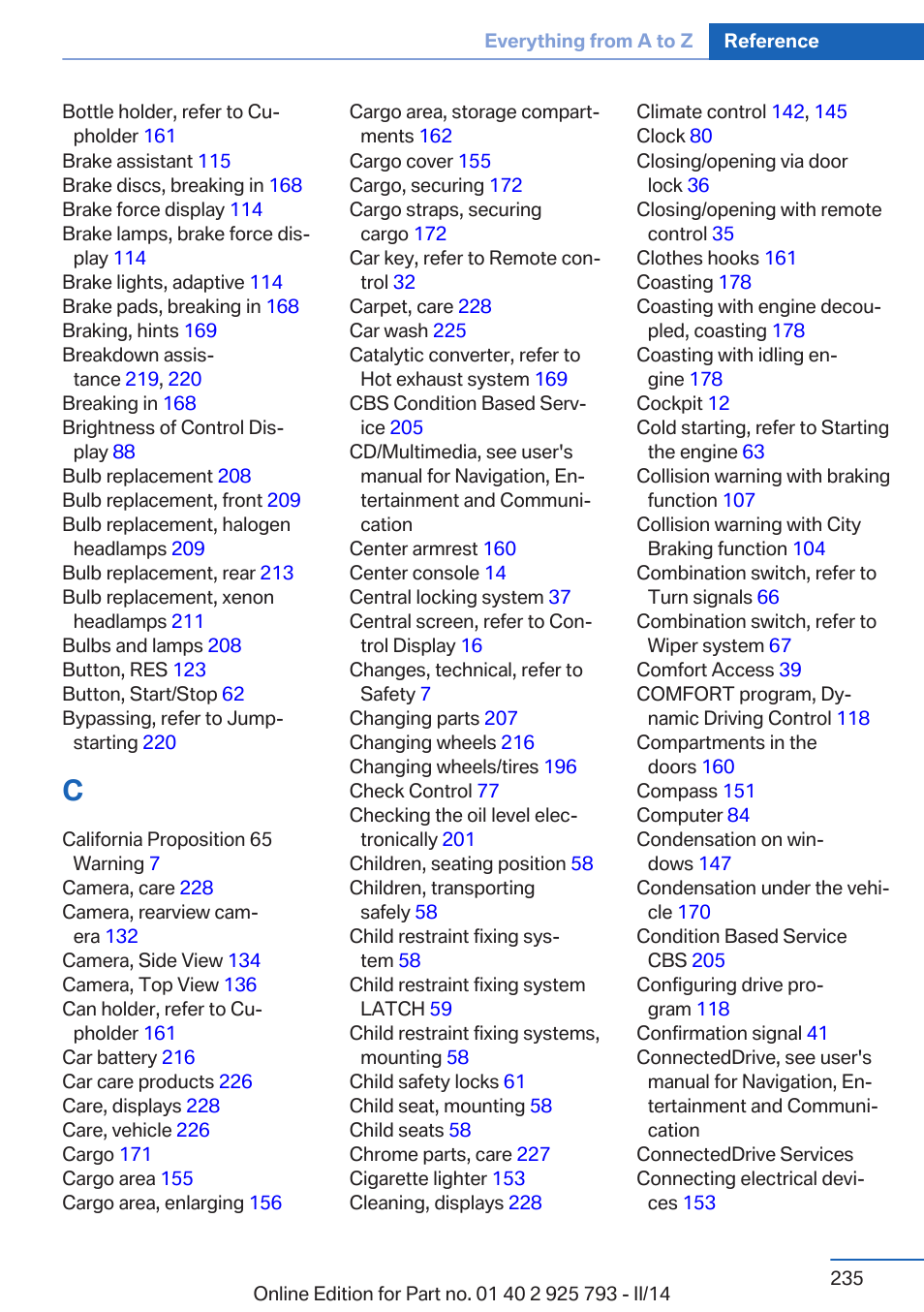 BMW 328d xDrive Sports Wagon 2014 User Manual | Page 235 / 244