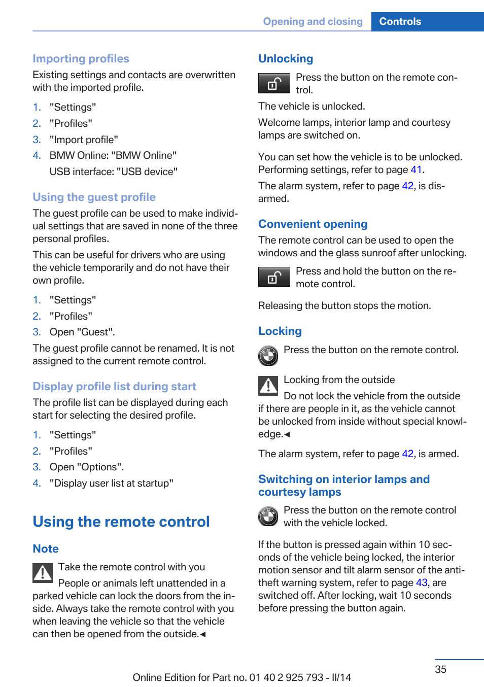 Using the remote control | BMW 328d xDrive Sports Wagon 2014 User Manual | Page 35 / 244