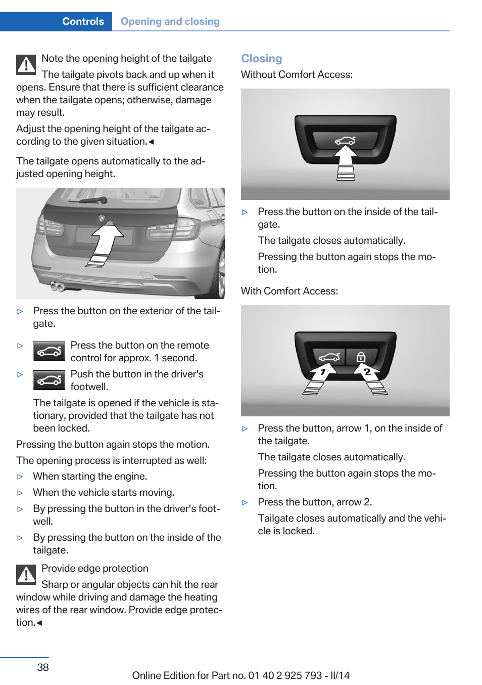 BMW 328d xDrive Sports Wagon 2014 User Manual | Page 38 / 244