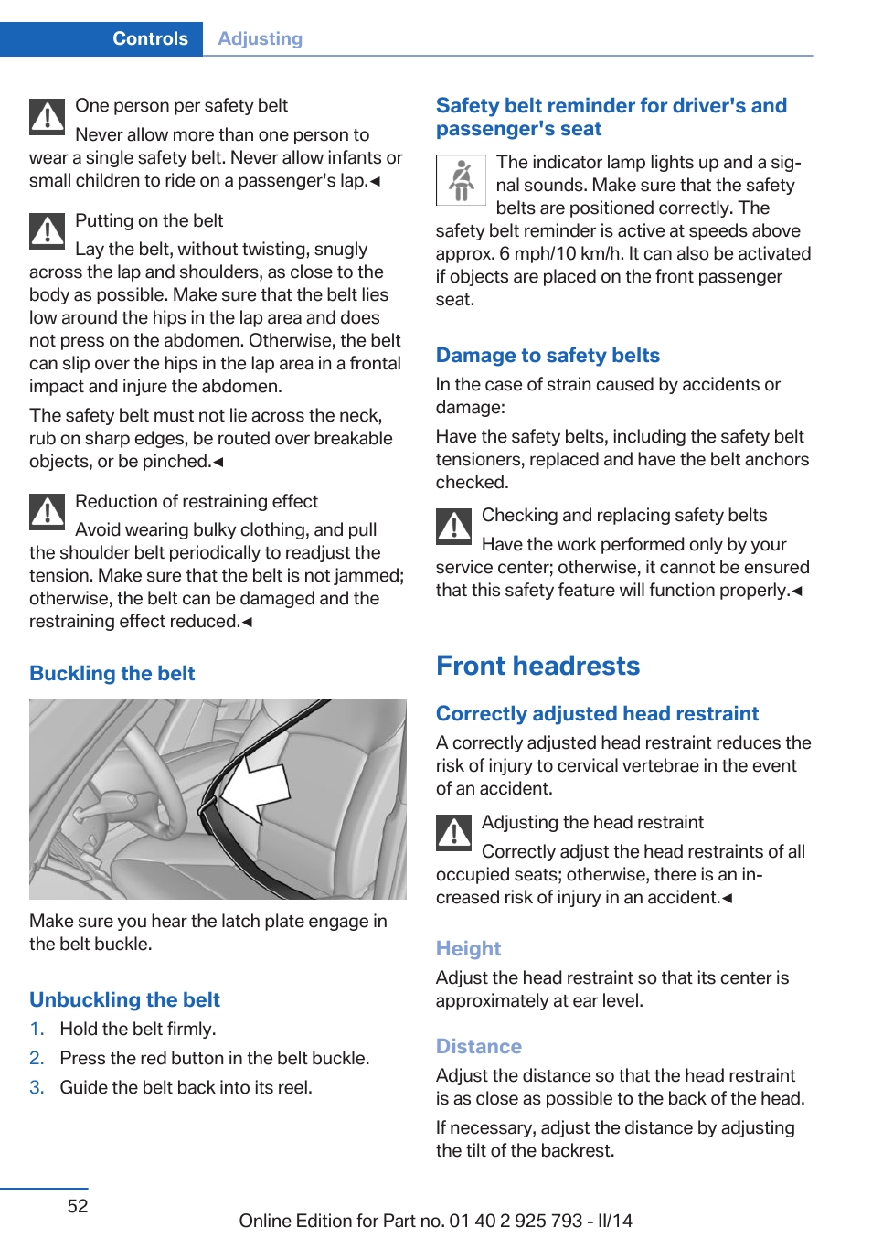 Front headrests | BMW 328d xDrive Sports Wagon 2014 User Manual | Page 52 / 244