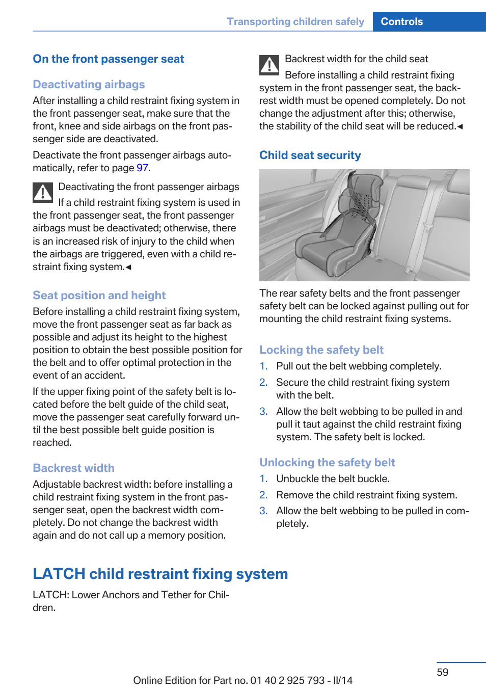 Latch child restraint fixing system | BMW 328d xDrive Sports Wagon 2014 User Manual | Page 59 / 244