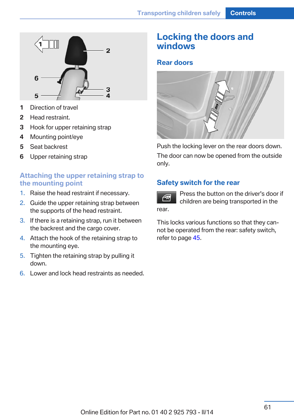 Locking the doors and windows | BMW 328d xDrive Sports Wagon 2014 User Manual | Page 61 / 244