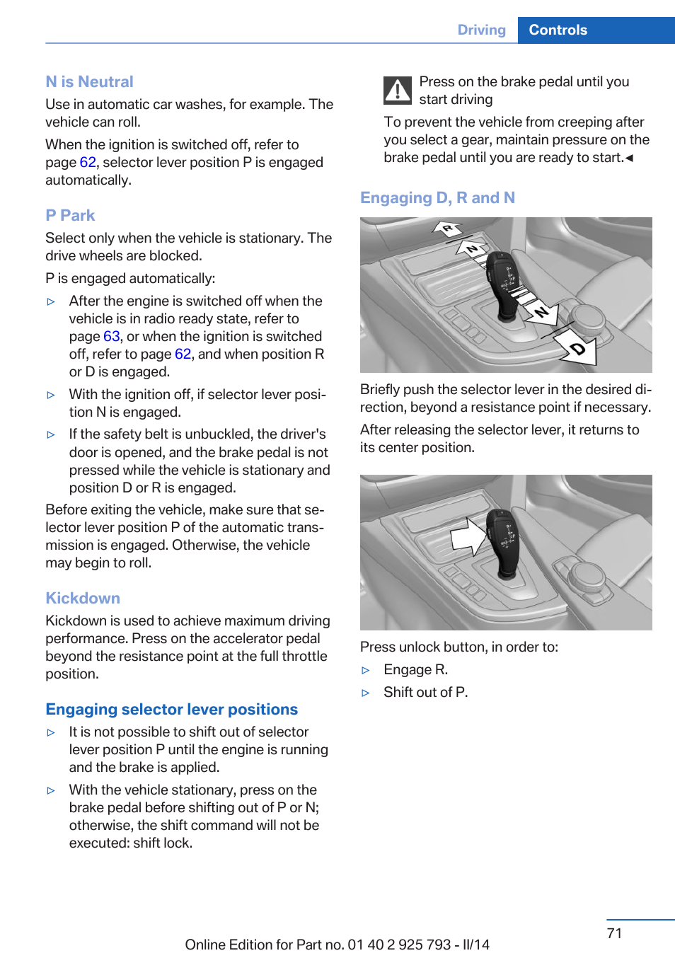 BMW 328d xDrive Sports Wagon 2014 User Manual | Page 71 / 244