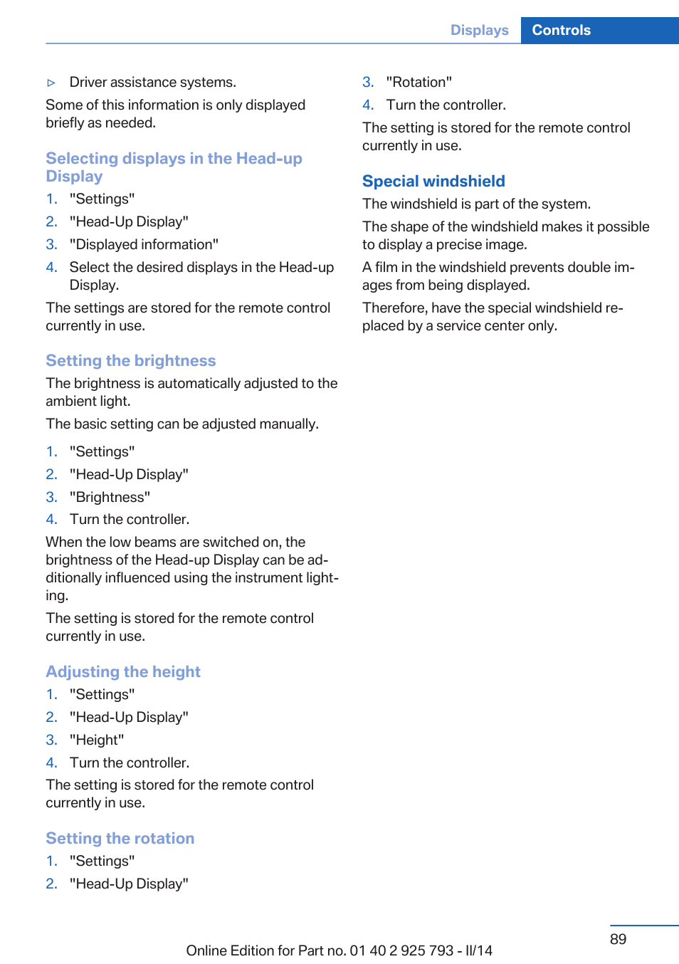 BMW 328d xDrive Sports Wagon 2014 User Manual | Page 89 / 244